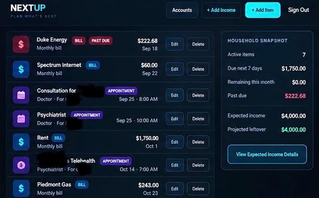 NextUp planning interface